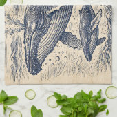 Vintage Humpback Whale Pod Engraving キッチンタオル (折り畳み)