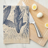 Vintage Humpback Whale Pod Engraving キッチンタオル (四つ折り)