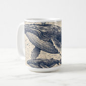 Vintage Humpback Whale Pod Engraving コーヒーマグカップ (正面左)