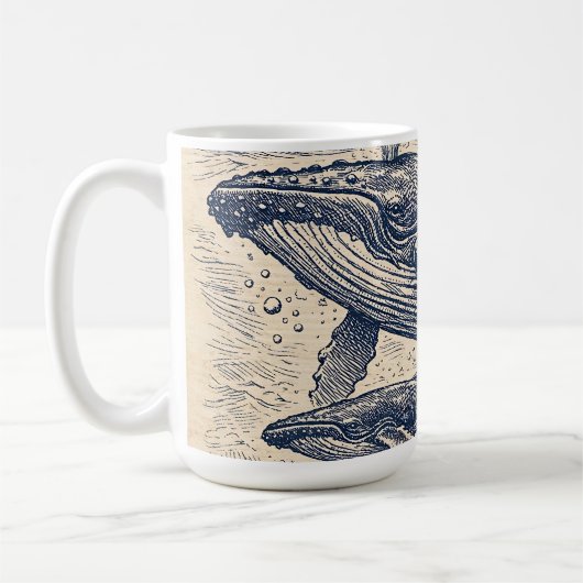 Vintage Humpback Whale Pod Engraving コーヒーマグカップ (左)