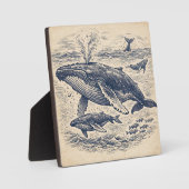 Vintage Humpback Whale Pod Engraving フォトプラーク (正面)