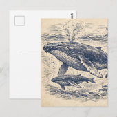 Vintage Humpback Whale Pod Engraving ポストカード (正面/裏面)