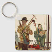 Vintage Husband and Wife with Gardening Tools キーホルダー (正面)