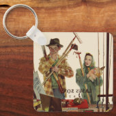 Vintage Husband and Wife with Gardening Tools キーホルダー (正面)