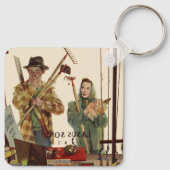 Vintage Husband and Wife with Gardening Tools キーホルダー (裏面)