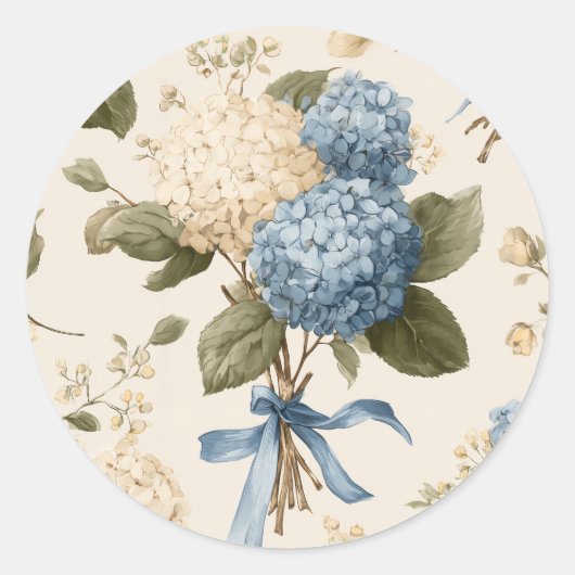Vintage Hydrangea Bouquet Pattern ラウンドシール (正面)