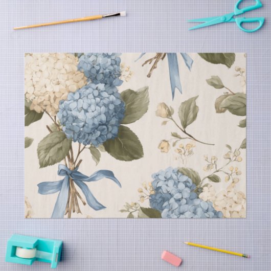 Vintage Hydrangea Bouquet Pattern 薄葉紙 (クラフト)
