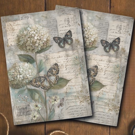 Vintage Hydrangea & Butterfly Ephemera Decoupage 薄葉紙