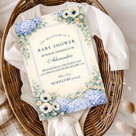 Vintage Hydrangea Floral Frame Baby Shower 招待状