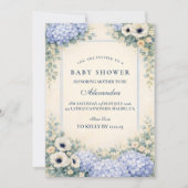 Vintage Hydrangea Floral Frame Baby Shower 招待状 (正面)