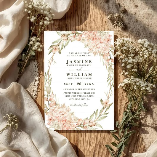 Vintage Hydrangea Rustic Elegant QR Code Wedding 招待状