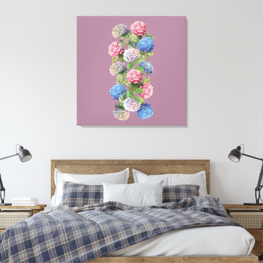 Vintage Hydrangea Stretched Canvas キャンバスプリント (インサイチュ (寝室))