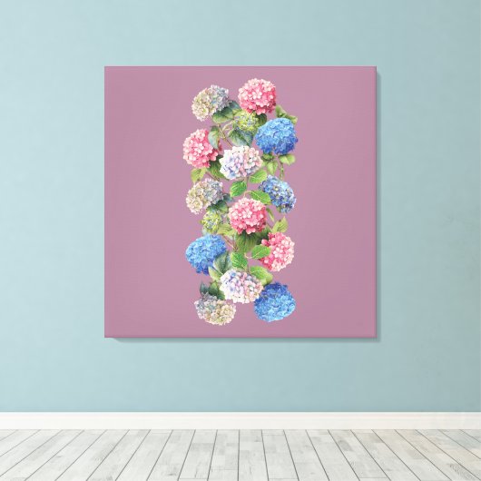 Vintage Hydrangea Stretched Canvas キャンバスプリント (インサイチュ (ウッドフロア))