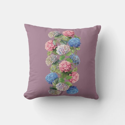 Vintage Hydrangea Throw Pillow クッション (正面)