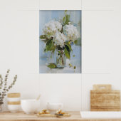 Vintage Hydrangea Vase Wall Art Print, Antique ポスター (キッチン)