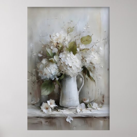 Vintage Hydrangea Wall Art Print, Antique Spring ポスター (正面)