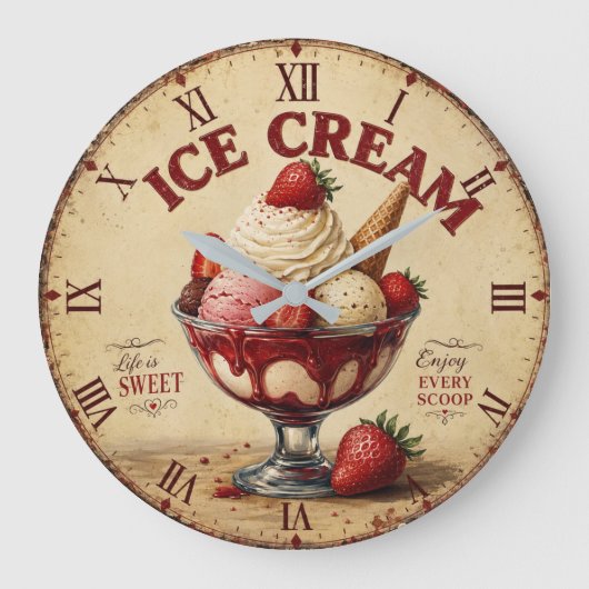 Vintage Ice Cream ラージ壁時計 (正面)