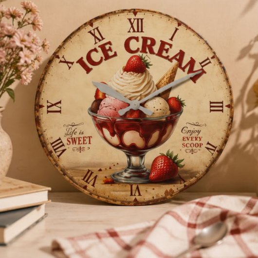 Vintage Ice Cream ラージ壁時計