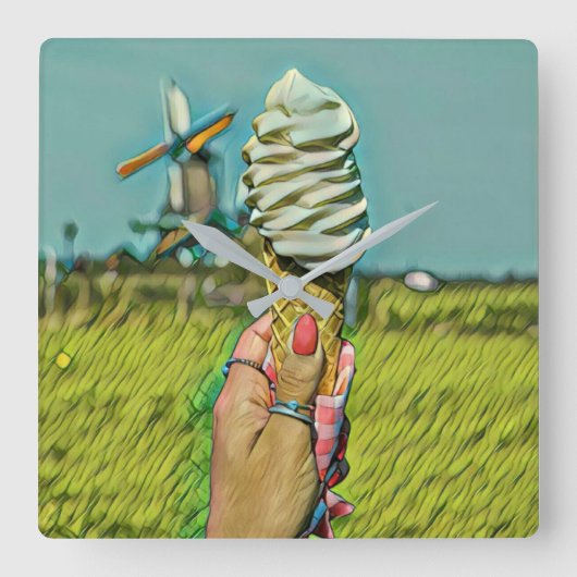 Vintage ice cream artwork スクエア壁時計 (正面)