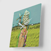 Vintage ice cream artwork スクエア壁時計 (傾斜)