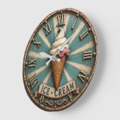 Vintage Ice Cream Farmhouse Kitchen ラージ壁時計 (傾斜)
