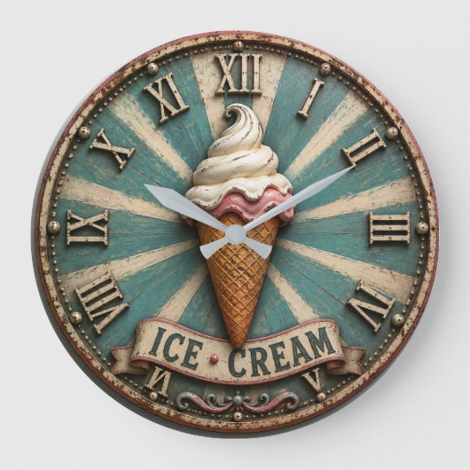 Vintage Ice Cream Farmhouse Kitchen ラージ壁時計 (正面)