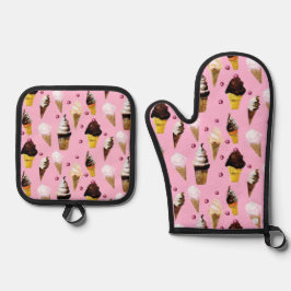 Vintage Ice Cream Parlor Watercolor Retro Pink  鍋つかみ&鍋敷きセット