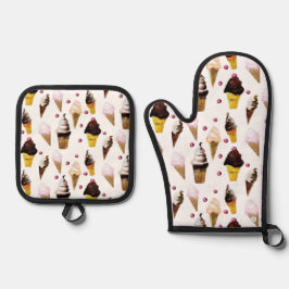 Vintage Ice Cream Parlor Watercolor Retro Pink  Ov 鍋つかみ&鍋敷きセット