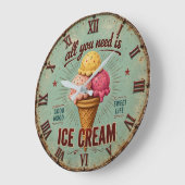 Vintage Ice Cream Retro Kitchen ラージ壁時計 (傾斜)