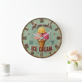 Vintage Ice Cream Retro Kitchen ラージ壁時計 (ホーム)