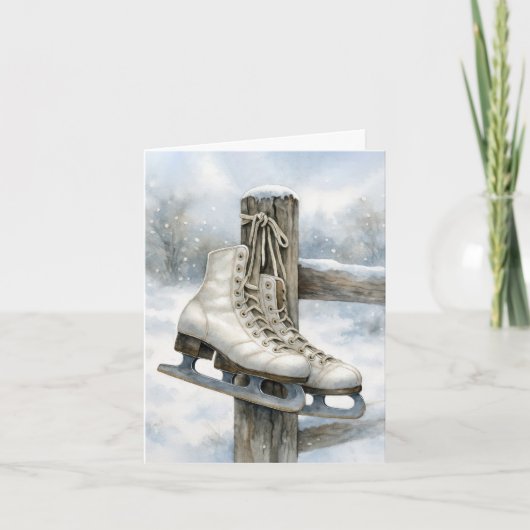 Vintage Ice Skates On Fence Post カード (正面)
