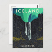 Vintage Iceland Svartifoss Waterfall Aurora Travel ポストカード (正面/裏面)