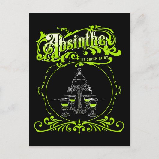 Vintage Illustrated Absinthe Set ポストカード (正面)
