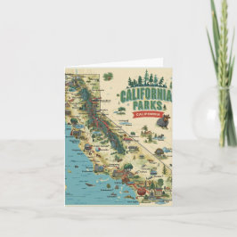 Vintage Illustrated California Parks Map Art カード