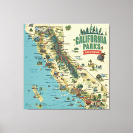 Vintage Illustrated California Parks Map Art キャンバスプリント