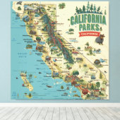 Vintage Illustrated California Parks Map Art キャンバスプリント (インサイチュ (ウッドフロア))