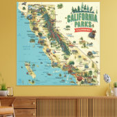 Vintage Illustrated California Parks Map Art キャンバスプリント (インサイチュ (リビング))