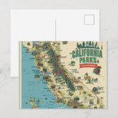 Vintage Illustrated California Parks Map Art シーズンポストカード (正面/裏面)
