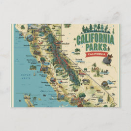 Vintage Illustrated California Parks Map Art シーズンポストカード