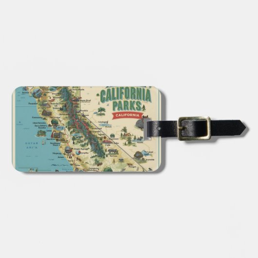 Vintage Illustrated California Parks Map Art ラゲッジタグ (正面横)