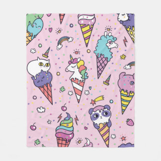 Vintage illustration of Cute ice cream cones that フリースブランケット