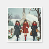 Vintage Illustration People going to Church スタンダードカクテルナプキン (正面)