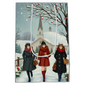 Vintage Illustration People leaving Church Winter ミディアムペーパーバッグ (裏面)