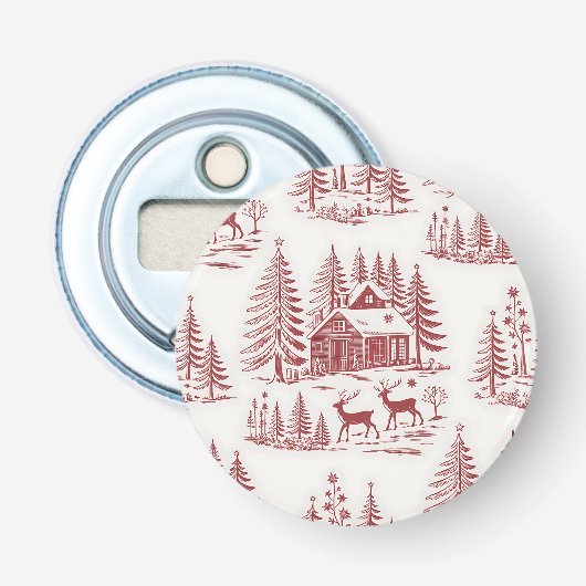 Vintage Illustration Reindeer and Houses Christmas 栓抜き (正面)