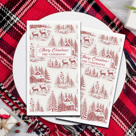 Vintage Illustration Reindeer and Houses Winter