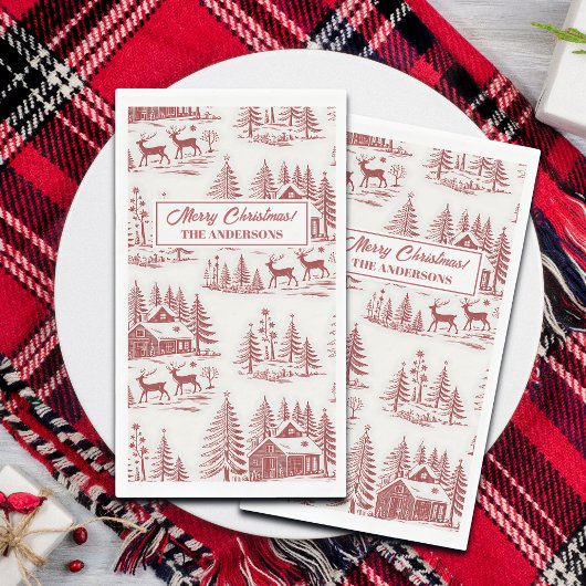 Vintage Illustration Reindeer and Houses Winter