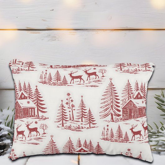 Vintage Illustration Reindeer and Houses Winter アクセントクッション