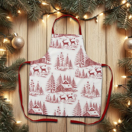 Vintage Illustration Reindeer and Houses Winter エプロン