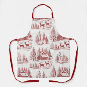 Vintage Illustration Reindeer and Houses Winter エプロン (正面)