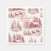 Vintage Illustration Reindeer and Houses Winter スタンダードカクテルナプキン (正面)